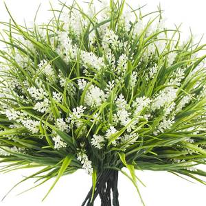 lot 22955 image: Grunyia 20 Bundles Artificial Plants Outdoor Fake Monkey Grass with Flowers (White) - Retail $26