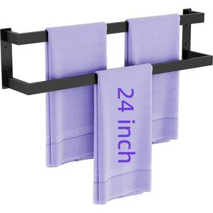 lot 22959 image: Double Towel Bar, 24 Inch Towel Rack for Bathroom Wall Mounted, Stainless Steel Towel Holder, Double Towel Rod Towel Rail Hanger for Wall, Modern Home Decor Hand Towel Holder, Matte Black - Retail $17