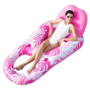 lot 32961 image: SLOOSH Pool Lounge Float Adult, Inflatable Pool Floats Lounger Raft Floaties Water Floating Recliner Chair with Cup Holders Foot Rest Swimming Floaty, Pink - Retail $22