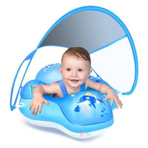 lot 32966 image: Baby Pool Float with Canopy UPF50, 5 Point Safety Buckle No Flip Over, Inflatable Toddler Floaties Infant Pool Floats with Double Air Chambers, Baby Beach EssentialsTraval for 3-36M Dark Blue L - Retail $28