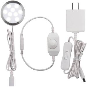lot 33031 image: Meigour Under Cabinet Lighting, Single LED Puck Light for Kitchen Counter Cabinet Closet Accent Lighting, Rotary Dimmer Switch, 120VAC Plug in, White Cord, Cool White - Retail $15