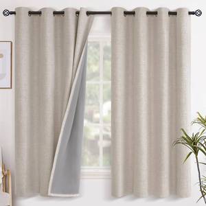 lot 33041 image: YoungsTex Oatmeal Linen Blackout Curtains for Bedroom 63 Inch Length, Room Darkening Window Drapes Heat Blocking for Living Room Thermal Insulated with Grommet, 2 Panels, 52 X 63 Inch - Retail $25