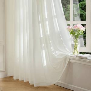 lot 33043 image: FMFUNCTEX Sheer Non-See-Through Netural Beige Curtains for Bedroom, Faux Silk that Let Light Curtains 84 inches Long Light Filtering Privacy Sheer Drapes for Living Room, Rod Pocket 2 Panels Set - Retail $20
