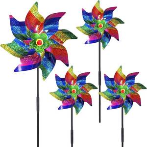 lot 42346 image: Yoseklpee 9.4inch Reflective Pinwheels 4pcs Rainbow Wind Spinners Holographic Spinners PinWheels Bird Repellent Windmills DIY Set for Kids Adult Garden Orchard Lawn Farm Beach Decor