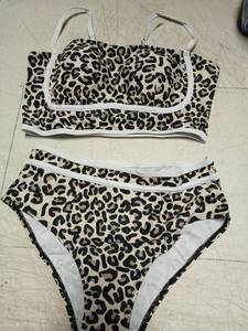 lot 42348 image: Leopard Print Two Piece Bikini Set with White Trim Size S - Retail $15
