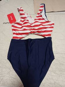 lot 42356 image: Red White Blue Striped One Piece Swimsuit 8-9Y- Retail $15
