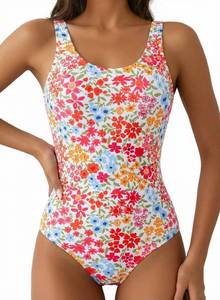 lot 42367 image: Aleumdr Womens One Piece Bathing Suits Color Block Print Criss Cross Back Swimsuits Athletic Modest Swimwear Pink Medium - Retail $30