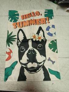 lot 42374 image: Hello Summer Dog Print Garden Flag - Retail $12