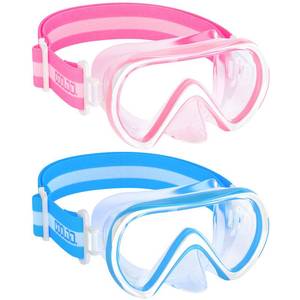 lot 42384 image: COOLOO 2 Packs Kids Goggles with Nose Cover, Kids Swim Goggles with Elastic Fabric Strap, Anti Fog Tempered Glass 180° Wide View for Boys Girls - Retail $17