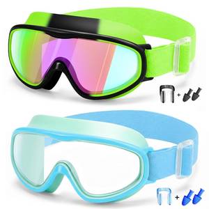 lot 42388 image: Vvinca Kids Swim Goggles 2 Pack, No Hair Pulling Comfort Fabric Strap Swimming Goggles for Kids Age 3-14, Anti-FogUV No Leaking Wide View Swim Mask for Toddler Boys Girls, Summer Pool Essentials - Retail $15