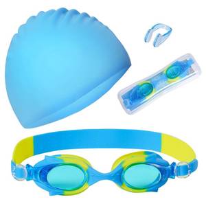 lot 42389 image: 3 Pieces Kids Swim Cap for Boys Girls Silicone Swimming Cap for Short Hair with Swimming Goggles and Nose Clip Blue Unisex Waterproof Bathing Caps for Age 3-15 Children Boys Girls - Retail $9