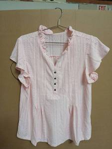 lot 42397 image: Pink Eyelet Cotton Blouse with Ruffle Details Size L - Retail $8