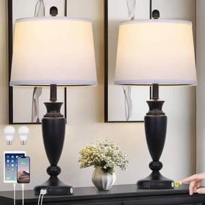 lot 61844 image: Rinweey 27 Black Table Lamps Set of 2, 3 Way Touch Control Living Room Lamps with USB AC Ports, Modern Bedside Lamps, Elegant Metal Nightstand Lamps for Bedroom Office End Table Decoration - Retail $80