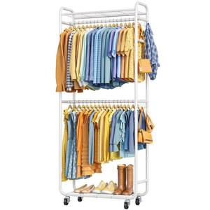 lot 61852 image: Sakugi Stylish Clothes Rack - Rust-Proof Clothing Rack with Shelves, Hangers, Removable Hooks, Anti-Tip Wardrobe Closet with Lockable Wheels & Wall Anchor for Bedroom, 33.0 x 12.6 x 78.7, Black
