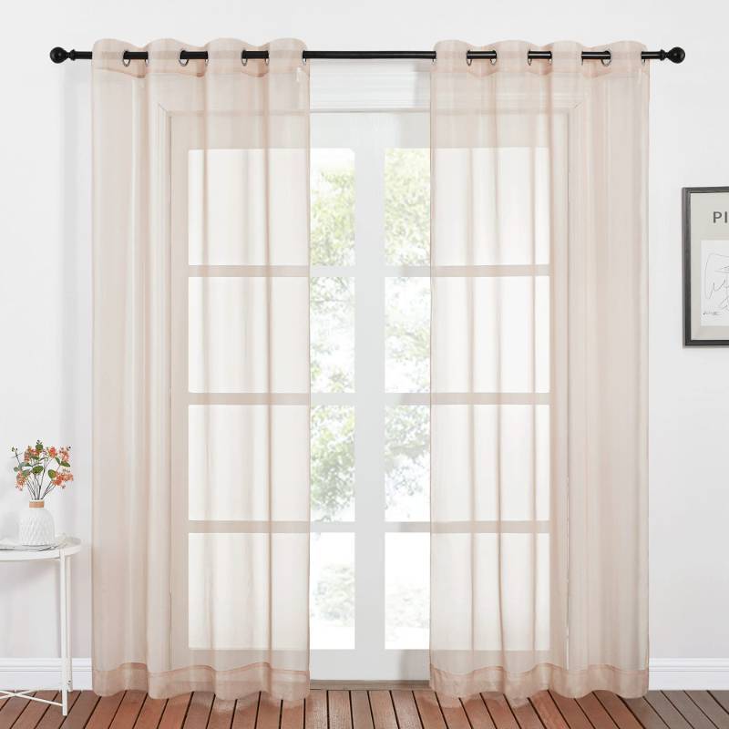 lot 22090 image: NICETOWN Taupe Sheer Curtains 96 inches Long, Grommet Voile Textured Airy Sheer Window Treatments Elegant & Chic for BedroomLiving Room, W54 x L96, 2 Panels - Retail $20