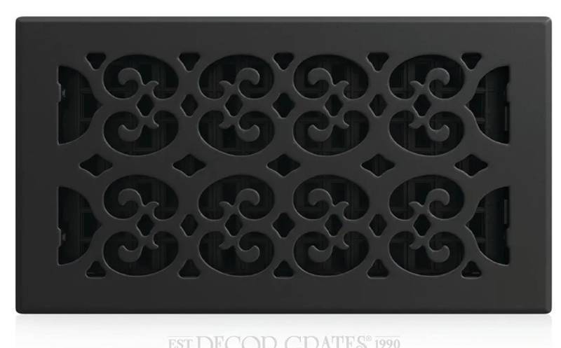 lot 31617 image: Decor Grates Metal Classic Decorative Air Vent Cover 6x12 Floor Register Adjustable Control Lever AC Floor Vent Covers for Home Floor Vents Fits 6 x 12 Inch Opening Textured Black (STH612) - Retail $8