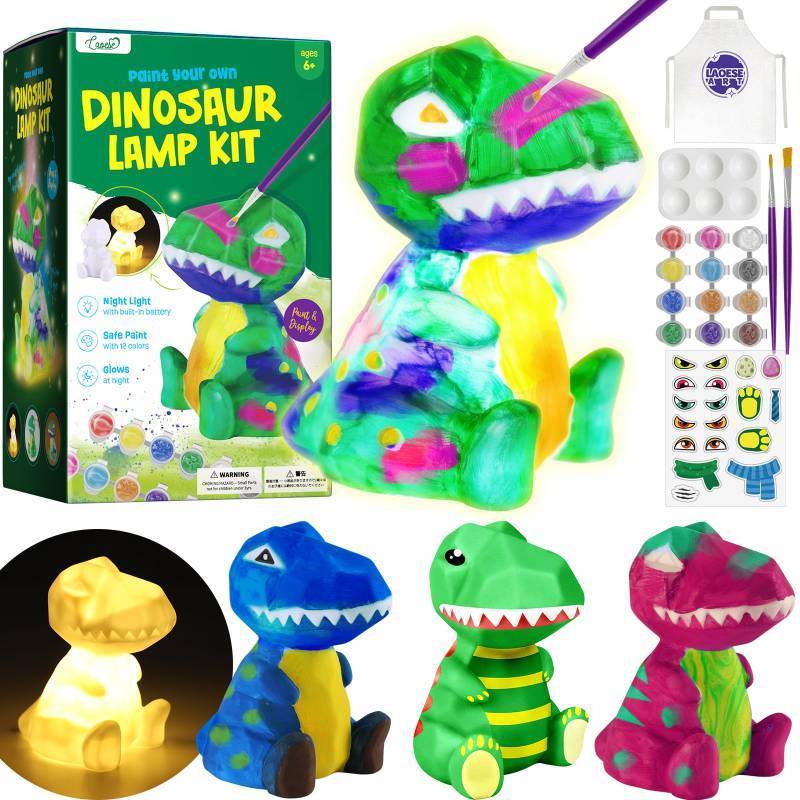 lot 45018 image: LAOESE Paint Your Own Dinosaur Lamp Kit, Art Supplies Kids Paint Set, Arts and Crafts for Kids Ages 8-12, Dinosaur Toys Girls Boys Birthday Gifts for Kids Ages 3 4 5 6 7 8 9 10 11 12 - Retail $11