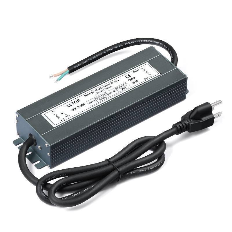 lot 45029 image: LLTOP Low Voltage Transformer 200 Watts Waterproof IP67 Power Supply 90-130V AC to 12V DC 16.7A LED Driver Converter Power Adapter for Indoor Outdoor LED Lights - Retail $47