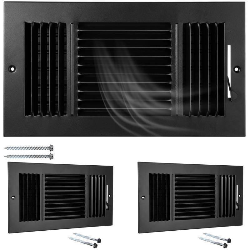 lot 45084 image: Wesiti 2 Pcs 12 x 6 Inch Vent Covers for Home Ceiling HVAC Sidewall Air Register 3 Way Vents Wall Register Solid Steel Manual Adjuster for Home Bathroom Toilet Office (Black) - Retail $32