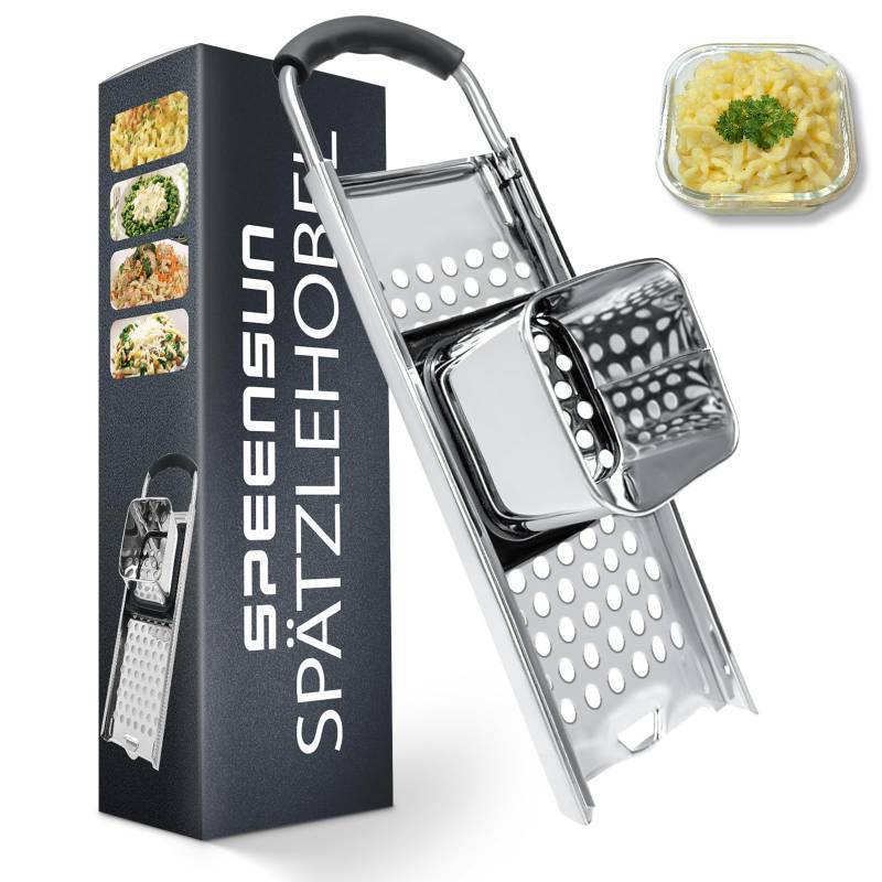 lot 45090 image: SPEENSUN Spaetzle Maker, Premium Grade Stainless Steel Spaetzle Press, Efficient Homemade Spaetzle and Knoepfle, Dishwasher Safe Spaetzle Noodle Maker with Comfort Handle for Pots Up to 30 CM - Retail $16