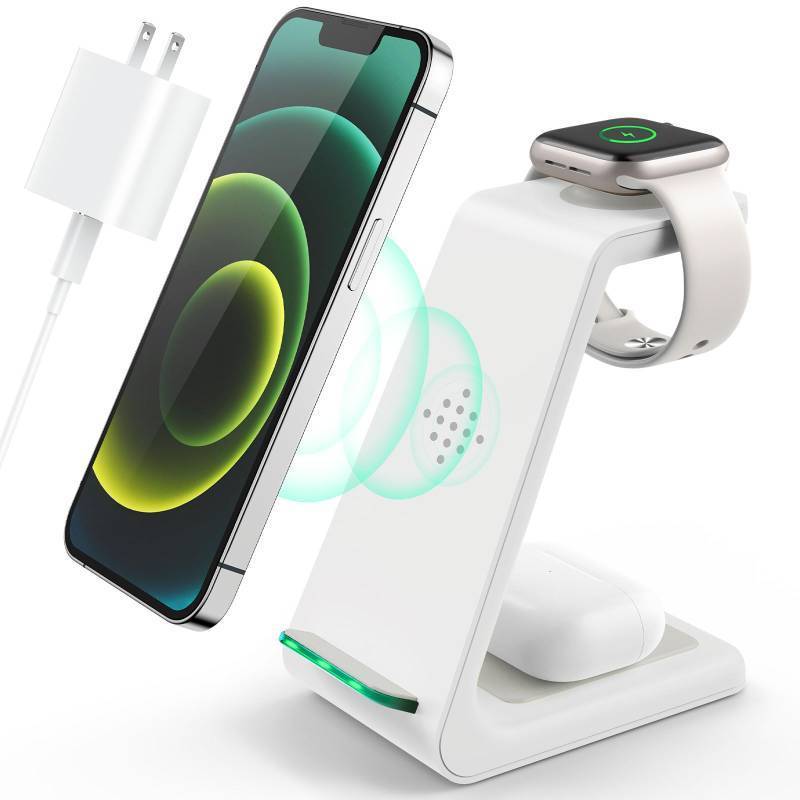 lot 45097 image: 3 in 1 Wireless Charging Station, 2026 Upgraded Fast Desk Charger Station for iPhone 17 16 15 14 13 12 Pro Max Plus, Charger Stand for Apple Watch 11 10 9 8 7 6 5 4 3 2 Ultra SE, Airpods 4 3 2 Pro - Retail $30
