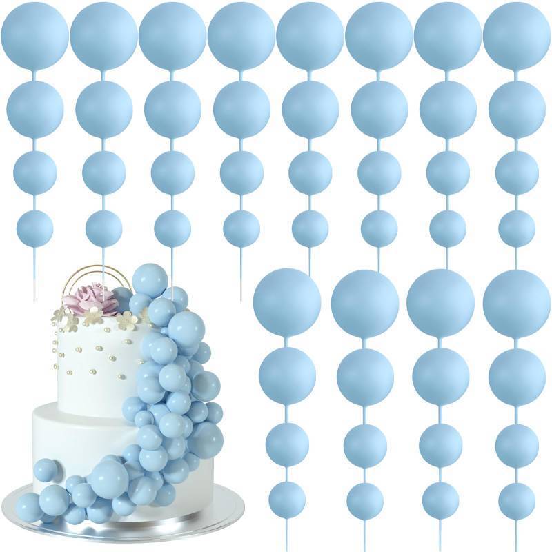 lot 45104 image: BOUBONI 48 Pcs Balls Cake Topper Decorations Balloon Cupcake Toppers Foam Cake Topper Balls Cake Balls Decorations for Birthday Party Wedding Anniversary Cake Decorating (Light Blue) - Retail $9