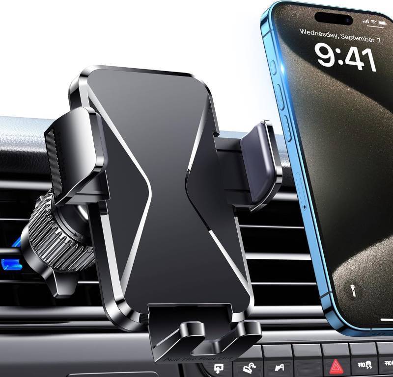 lot 45118 image: Qifutan Cell Phone Holder for Car Mount Car Vent Phone Mount, 360° Rotatable, Hands-Free Air Vent Holder for iPhone Smartphones Camera Mounts(4-7 Inch) - Retail $14