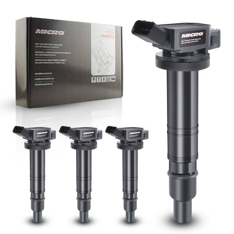 lot 61751 image: Micro Set of 4 Ignition Coil Pack Compatible with Toyota Scion Camry Tacoma Matrix xB Hiace Solara 2.4L 2.7L L4 Replacement for 90919-A2001 90919-02248 UF495 90919-A2006 - Retail $48