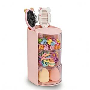 lot 30152 image: Aodse Hair Accessories Organizer for with Hair Brush Holder, Divided Rotatable Makeup Easy Organization of Hair Clips, Rings, Earrings, Makeup Brushes, Hair Clip and Hair Accessories (Pink, 3-Layer) - Retail $13