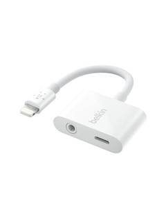 lot 30154 image: Belkin RockStar Lightning to 3.5mm Audio Cable  Audio Charger Splitter, 2-in-1 Aux iPhone Headphone and Charger Adapter - Compatible with iPhone 14, 13, 12, 11, X, and More - White - Retail $43