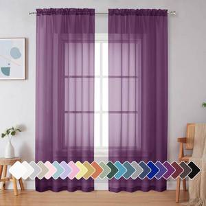 lot 30155 image: Simplebrand Plum Purple Sheer Curtains 84 Inches Long 2 Panels, Light Filtering Rod Pocket Solid Color Window Sheer Curtain Panels, Elegant Curtains & Drapes for Living Room, Bedroom, 42 W x 84 L - Retail $10