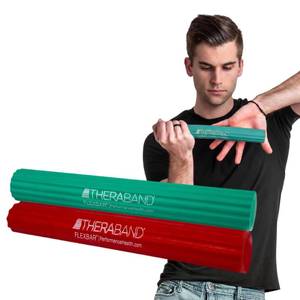 lot 30164 image: THERABAND FlexBar, 2 Pack, Red, Green, Therapy Twist Bar, Hand & Wrist Strength, Tennis & Golfers Elbow, Tendonitis, Rehab Tool for Resistance Exercise, Grip Training, Relief & Recovery - Retail $32