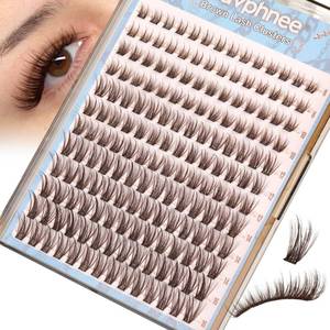 lot 30165 image: Brown Lash Clusters Natural Cluster Eyelash Extensions Wispy Individual Lashes Extensions Fluffy Eyelash Clusters DIY Cat Eye Doll Eye for Soft Girl Clean Girl Daily Wear (CC-Curly, 168Pcs, 8-16MM) see picture