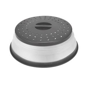 lot 30168 image: Microwave Splatter Cover Collapsible Microwave Cover for Food, Easy Grip Fruit Drainer BPA-Free Dishwasher Safe 10.5 inch,Grey - Retail $7