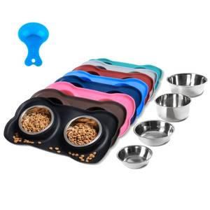 lot 30182 image: Hubulk Pet Dog Bowls 2 Stainless Steel Dog Bowl with No Spill Non-Skid Silicone Mat  Pet Food Scoop Water and Food Feeder Bowls for Feeding Small Medium Large Dogs Cats Puppies (S, Black) - Retail $12