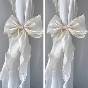 lot 30195 image: 2 Pack French Silky Bow Curtain Tiebacks, Elegant Lace Ribbon for Curtains Decorative Rope Accessories Home Decor (White,2) - Retail $13