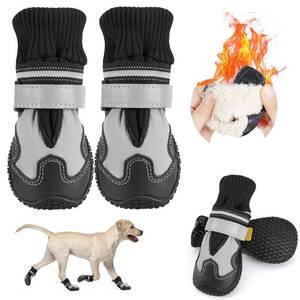 lot 30201 image: SlowTon Dog Boots - Waterproof Fleece Lined Dog Shoes for Large Small Medium Dogs, Soft Rubber Paw Protector for Winter Snow, Dog Booties for Outdoor Walking Hiking Rain, Grey - White Stitching, 1 - Retail $30