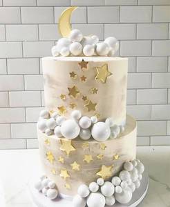 lot 30208 image: 30PCS Acrylic Moon Star Cake Toppers,Mirror Gold Baby Shower Cake Decorations for Over the Moon Baby Shower Wedding Birthday Party - Retail $8