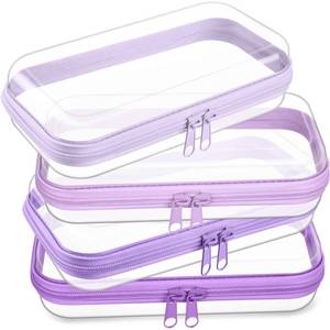 lot 30214 image: Hoolerry 4 Pcs Hard Clear Zipper Case Makeup Bags Plastic Zipper Pouch Transparent Storage Box Containers for Cosmetics, Snacks, Building Blocks, Puzzles(Clear,7.5 x 3.9 x 2 in,Purple) - Retail $24