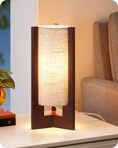 lot 32909 image: EDISHINE Wood Table Lamp, 13.5 Small Bedside Lamp, Beige Linen Shade, Rose Wood Cylinder Nightstand Lamp for Bedroom Living Room, On-Off Line Switch, E26 Base (Bulb Not Included) - Retail $40