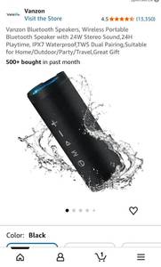 lot 32924 image: Vanzon Wireless Bluetooth Speaker 24W IPX7 Waterproof - Retail $25