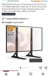 lot 32931 image: PERLESMITH Universal TV Stand Mount for 20-75 Inch TVs - Retail $25