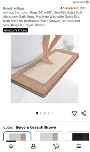 lot 32933 image: Non-Slip Bathroom Rug 24x60 Inch Machine Washable Bath Mat - Retail $25