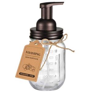 lot 32937 image: Amolliar Mason Jar Foaming Soap Dispenser, Rustproof Stainless Steel Lid, BPA Free Foam Pump, with Chalkboard Labels, Rustic Farmhouse Decor, Hand Soap Dispenser Bathroom Accessories, Bronze (1 Pack) - Retail $9