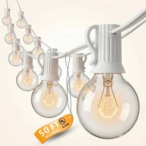 lot 32938 image: Konictom 50Ft Outdoor String Lights, G40 Globe Patio Lights with 53 Clear Glass Bulbs (3 Spare), Waterproof Incandescent Hanging Bistro Lights for Backyard, Balcony & Indoor Decor, White Wire - Retail $36