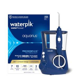 lot 32939 image: Waterpik Aquarius Water Flosser For Teeth Cleaning, Gums, Braces, Dental Care, Electric Power With 10 Settings, 7 Tips For Multiple Users And Needs, ADA Accepted, Blue WP-663, Packaging May Vary - Retail $85