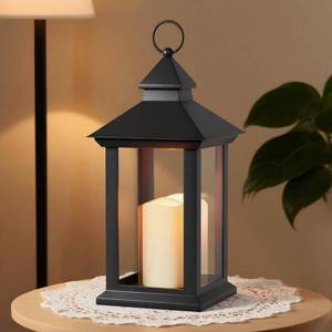 lot 32952 image: JOIONE Lanterns Decorative Indoor, 14 Battery-Powered Waterproof Black LED Candle Lanterns with Timer for Patio & Outdoor, Vintage Hanging Lantern for Home Decorations, Transparent - Retail $20