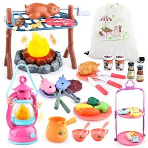 lot 32954 image: Kids Camping Toys Set 50 PCS with Campfire, BBQ Grill, Food Toy and Lantern Kids Camping Gear with Storage Bag for Pretend Play, Outdoor Indoor Learning, Christmas Birthday Gift for Toddlers Ages 3-5 - Retail $24