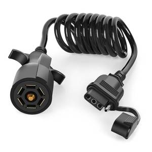 lot 32984 image: Nilight 7 Way to 4 Way Coiled Trailer Extension Wiring Harness 5FT Heavy Duty 7 Pin Round to 4 Pin Flat Jacketed Cable Connector Adapter Stretchable for RV Truck Factory Tow Package - Retail $22