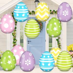 lot 32986 image: Jetec 12 Pcs 12 Inch Easter Egg Inflatable Decorations Hanging Inflatable Easter Balloons Decor PVC Large Outdoor Colorful Eggs Bunny Text Blow up Yard Ornaments for Lawn Garden Party(Basic) - Retail $23